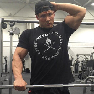 Men Short Sleeve T-shirt Gyms Fitness Bodybuilding Cotton Tops Male Casual Fashion Print Slim Tee Summer Jogger Workout Clothing