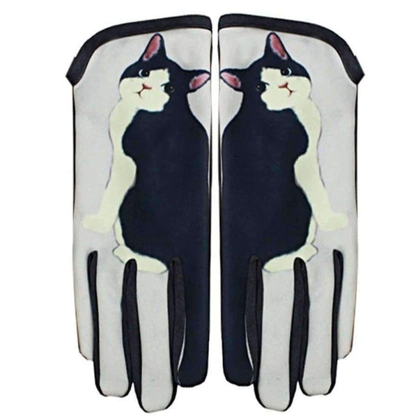 Planet Gates Black White Hot Cat Printed Winter Suede Leather Gloves Luvas De Inverno Men Women Touch Screen Gloves Guantes Mujer Lady Touchscreen Gloves