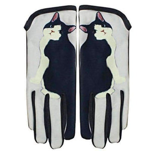 Planet Gates Black White Hot Cat Printed Winter Suede Leather Gloves Luvas De Inverno Men Women Touch Screen Gloves Guantes Mujer Lady Touchscreen Gloves