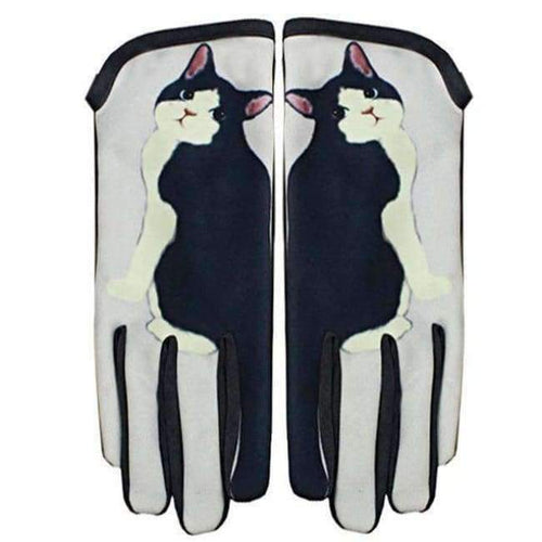 Planet Gates Black White Hot Cat Printed Winter Suede Leather Gloves Luvas De Inverno Men Women Touch Screen Gloves Guantes Mujer Lady Touchscreen Gloves