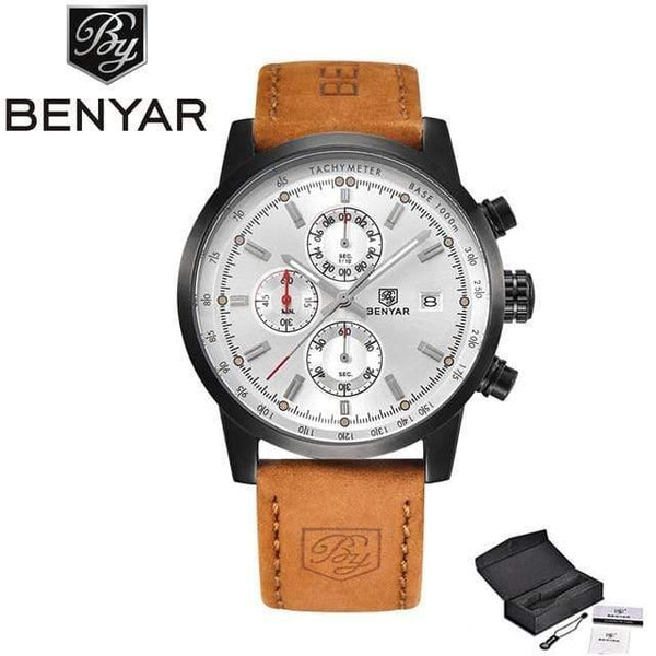 Planet Gates black white Men Watch Top Brand Luxury Male Leather Waterproof Chronograph Quartz Military Wrist Watch Men Clock saat