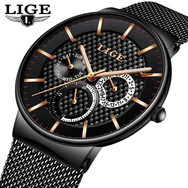 Planet Gates black white Mens Watches Fashion Top Brand Luxury Quartz Watch Men Casual Slim Mesh Steel Date Waterproof Sport Watch Relogio Masculino