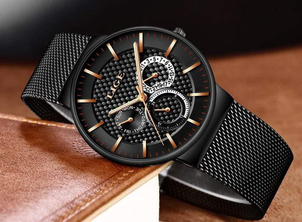 Planet Gates black white Mens Watches Fashion Top Brand Luxury Quartz Watch Men Casual Slim Mesh Steel Date Waterproof Sport Watch Relogio Masculino