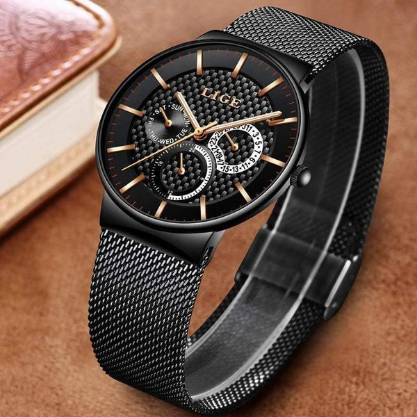 Planet Gates black white Mens Watches Fashion Top Brand Luxury Quartz Watch Men Casual Slim Mesh Steel Date Waterproof Sport Watch Relogio Masculino