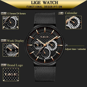 Planet Gates black white Mens Watches Fashion Top Brand Luxury Quartz Watch Men Casual Slim Mesh Steel Date Waterproof Sport Watch Relogio Masculino