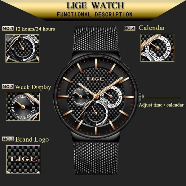 Planet Gates black white Mens Watches Fashion Top Brand Luxury Quartz Watch Men Casual Slim Mesh Steel Date Waterproof Sport Watch Relogio Masculino