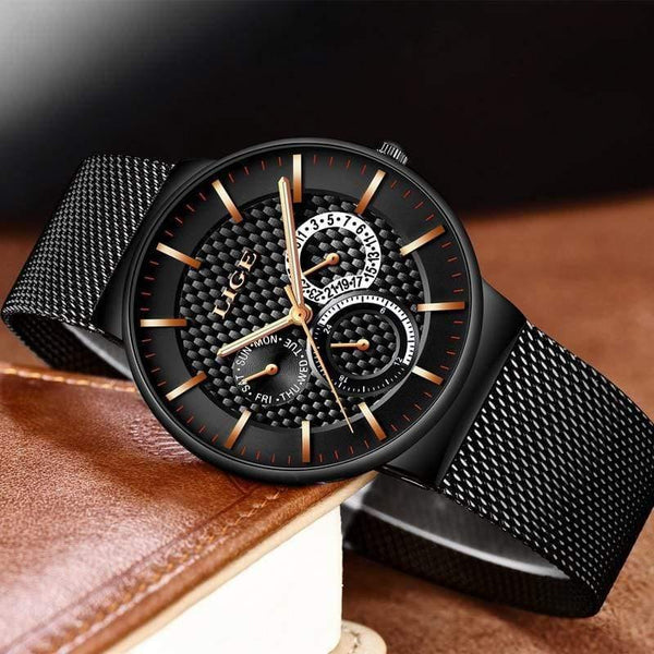 Planet Gates black white Mens Watches Fashion Top Brand Luxury Quartz Watch Men Casual Slim Mesh Steel Date Waterproof Sport Watch Relogio Masculino