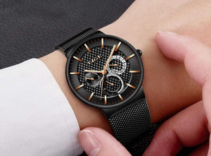 Planet Gates black white Mens Watches Fashion Top Brand Luxury Quartz Watch Men Casual Slim Mesh Steel Date Waterproof Sport Watch Relogio Masculino