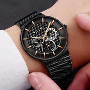 Planet Gates black white Mens Watches Fashion Top Brand Luxury Quartz Watch Men Casual Slim Mesh Steel Date Waterproof Sport Watch Relogio Masculino