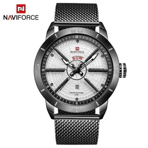 Planet Gates Black White Mens Watches Top Brand Luxury Sport Watch Mesh Steel Date Week Waterproof Quartz Watch for Men Clock Relogio Masculino