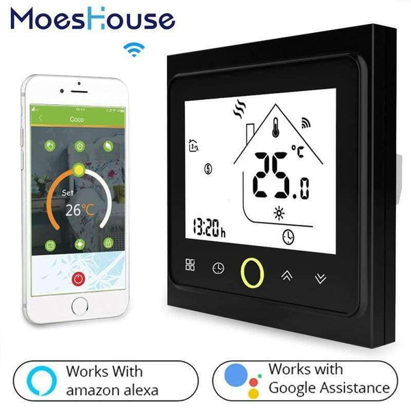 Planet Gates Black WiFi Thermostat Temperature Controller LCD Touch Screen Backlight for Electric Heating Works with Alexa Google Home 16A