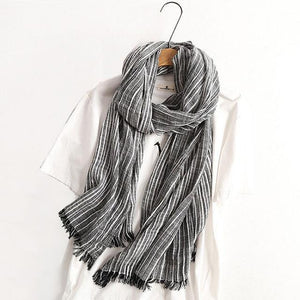 Planet Gates black Winter Scarf Women and Men Striped Cotton Linen Scarfs Vintage Oversized Shawls and Scarves