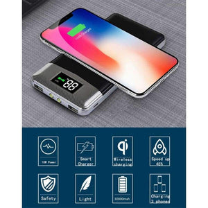 Planet Gates Black Wireless 30000mah Power Bank External Battery Bank Built-in Wireless Charger Powerbank Portable for iPhone 8 X 18650