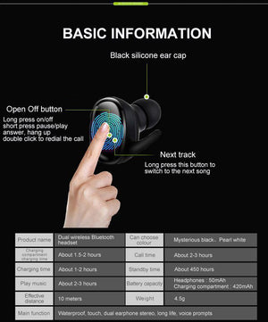 Planet Gates Black Wireless Mini Bluetooth Earphone For Xiaomi Huawei Mobile Stereo Earbud Sport Ear Phone With Mic Portable Charging Box