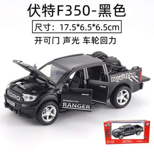 Planet Gates Black with box 1:32 Ford F350 Raptor Pickup Alloy Car Model Simulation Pull Back Sound And Light Children's Toy Car Collection Ornaments Gifts