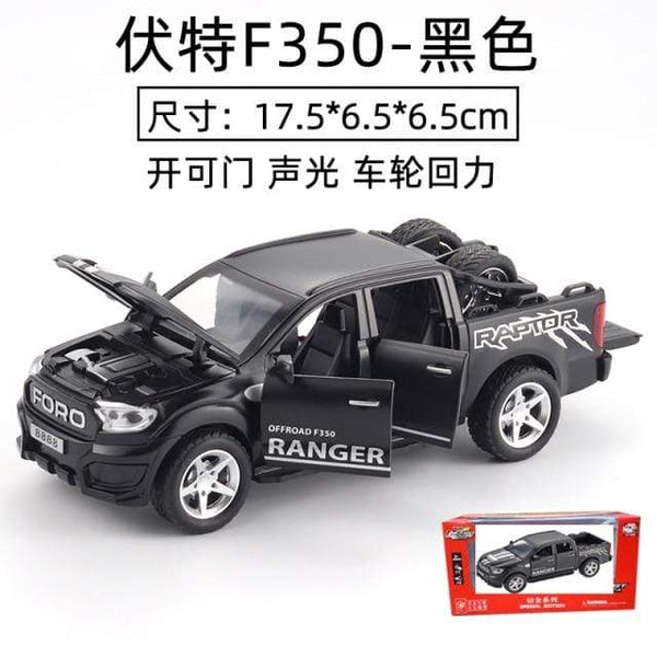 Planet Gates Black with box 1:32 Ford F350 Raptor Pickup Alloy Car Model Simulation Pull Back Sound And Light Children's Toy Car Collection Ornaments Gifts