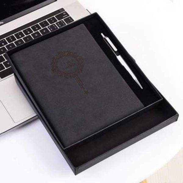 Planet Gates Black with Box Free Make logo A5 Notebook Name Custom Leather Writing Pads Binder Black Diary Office School Supply Leader Gift with Pen Box