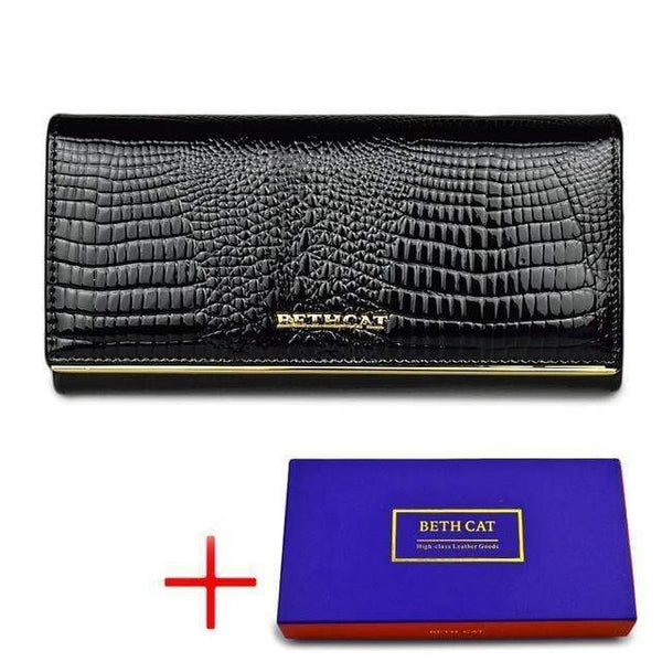 Planet Gates Black with box Women Wallet and Purses Genuine Leather Female Coin Card Holder Purse Ladies Money Bags Alligator Cow Wallets