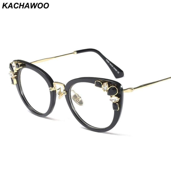 Planet Gates black with clear Kachawoo rhinestone eyeglasses ladies luxury transparent sexy cat eye eyewear frames women decoration accessories