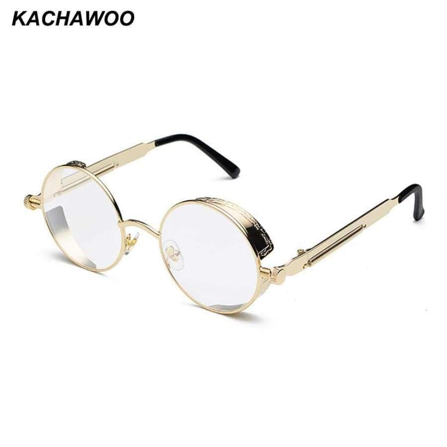 Planet Gates black with clear Kachawoo round steampunk glasses frame men metal frame retro vintage eyewear frames women accessories 2018