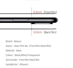Baseus 3D Full Screen Protective Glass For iPhone X Screen Protector Front Film + Back Cover Glass For iPhone X Tempered Glass - Planet Gates