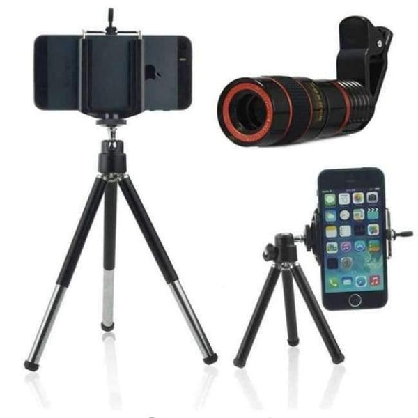 Planet Gates black with Tripod Tripod with Cell Phone Telescope Telephoto Camera Lens 8X Zoom Manual Focus Clip-on Camera Lens for iPhone Samsung