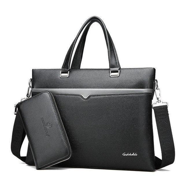 Planet Gates Black with wallet Business Briefcase Men Bag Male Shoulder Laptop Bag Large Capacity Leather Handbag Messenger Bags High Quality