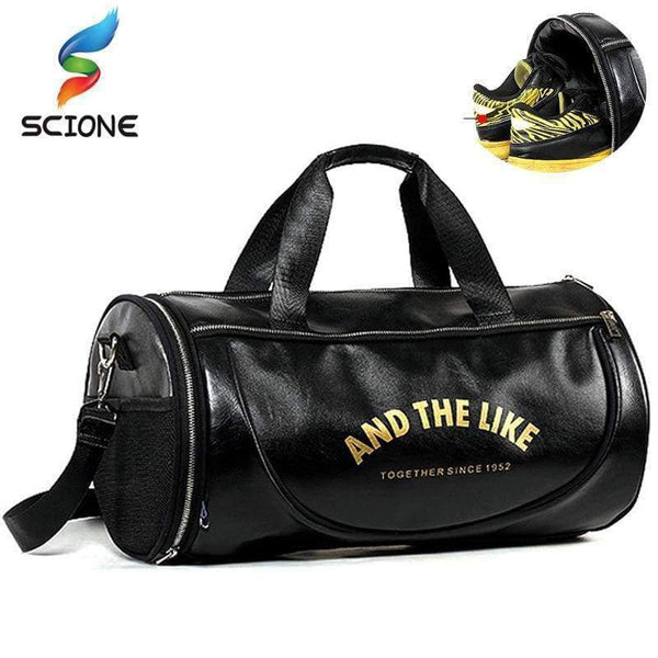 Planet Gates Black with white PU Outdoor Sports Gym Bag Men Women with Shoes Storage Training Fitness Multifunction Shoulder Bags Travel Yoga HandBag