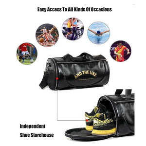 Planet Gates Black with white PU Outdoor Sports Gym Bag Men Women with Shoes Storage Training Fitness Multifunction Shoulder Bags Travel Yoga HandBag