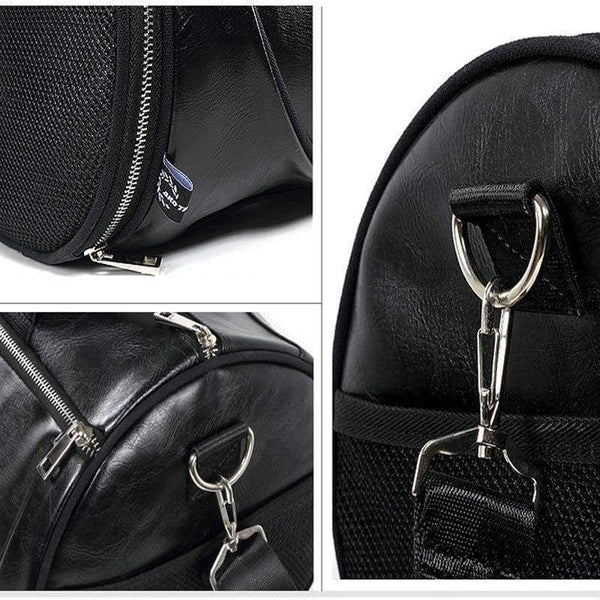 Planet Gates Black with white PU Outdoor Sports Gym Bag Men Women with Shoes Storage Training Fitness Multifunction Shoulder Bags Travel Yoga HandBag