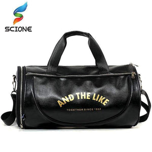 Planet Gates Black with white PU Outdoor Sports Gym Bag Men Women with Shoes Storage Training Fitness Multifunction Shoulder Bags Travel Yoga HandBag