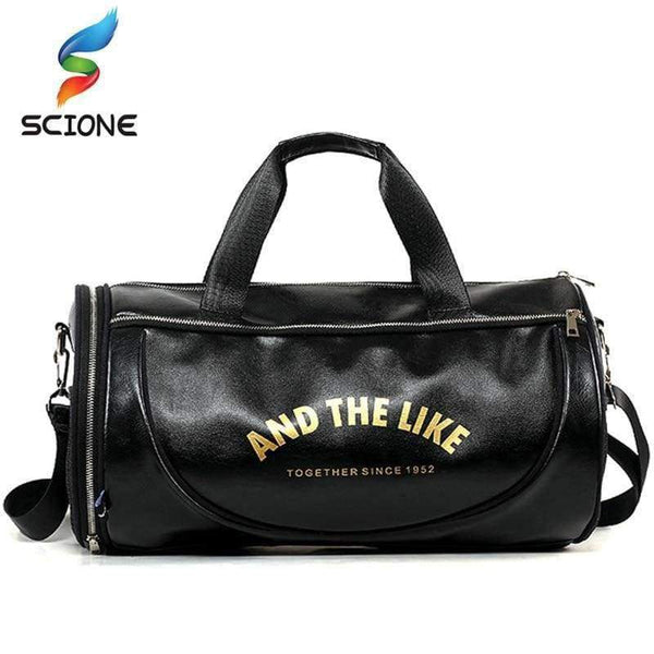 Planet Gates Black with white PU Outdoor Sports Gym Bag Men Women with Shoes Storage Training Fitness Multifunction Shoulder Bags Travel Yoga HandBag