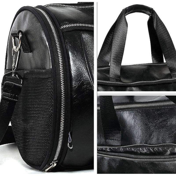 Planet Gates Black with white PU Outdoor Sports Gym Bag Men Women with Shoes Storage Training Fitness Multifunction Shoulder Bags Travel Yoga HandBag