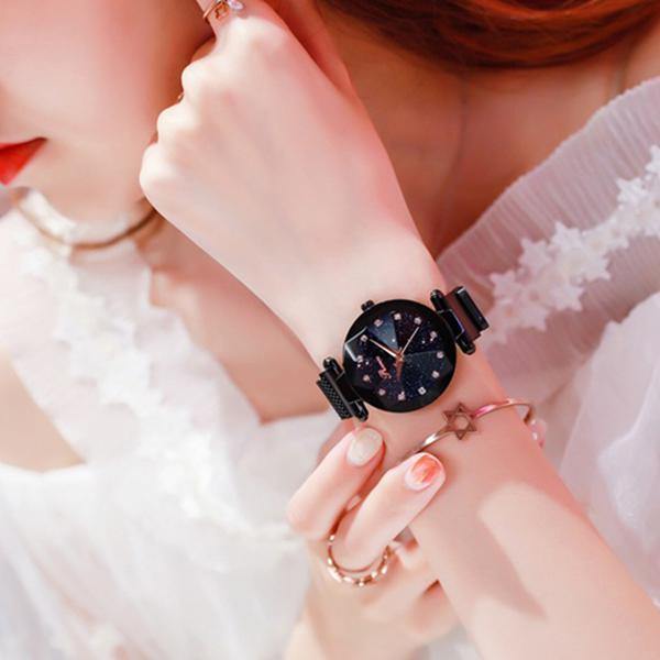 Planet Gates black Women Bracelet Watch Luxury Starry Sky Magnetic Wrist Watch Rhinestone Mesh Wristwatch zegarek damski XFCS