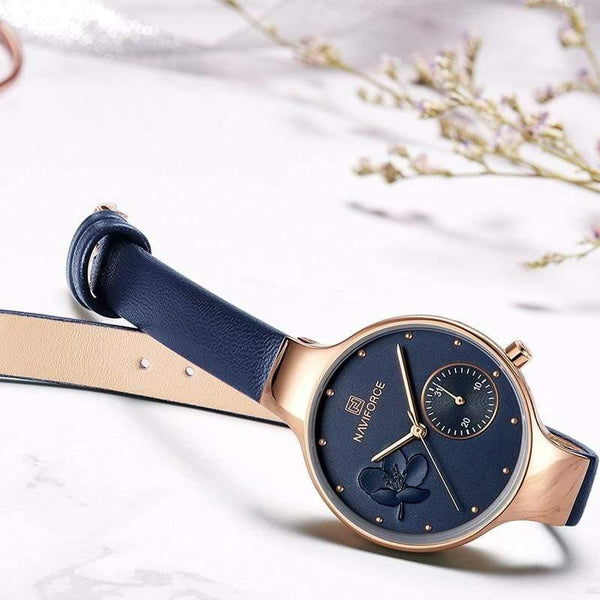 Women Fashion Blue Quartz Watch Lady Leather Watchband High Quality Casual Waterproof Wristwatch Gift for Wife - Planet Gates