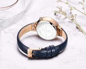 Women Fashion Blue Quartz Watch Lady Leather Watchband High Quality Casual Waterproof Wristwatch Gift for Wife - Planet Gates