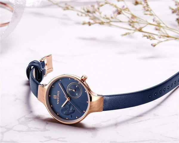 Planet Gates Black Women Fashion Blue Quartz Watch Lady Leather Watchband High Quality Casual Waterproof Wristwatch Gift for Wife