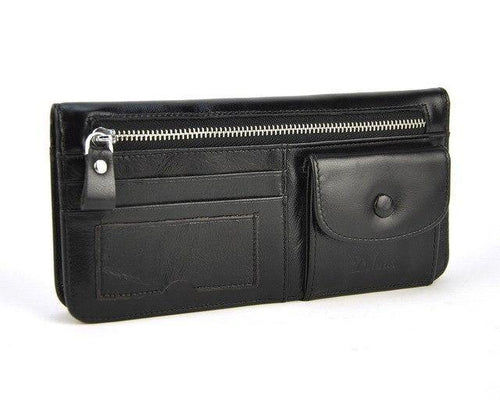 Planet Gates Black Women Genuine Real Leather Long Wallet Vintage Credit Card Holder Retro Zip Coin Bag Fashion Clutch ID Photo Window Purse
