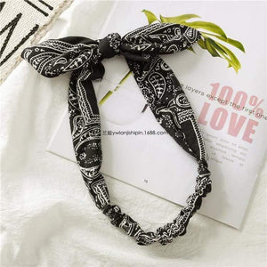 Women Rabbit Ear Print Headbands Retro Hair Accessories Knotted Turban Bandage Bandanas Hairband Headwrap Hair Bands
