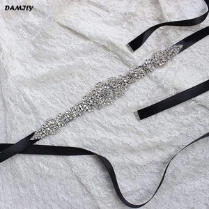 Planet Gates Black Women's Crystal Wedding Belts Luxury Rhinestone Wedding Dress Belt Bridal Wedding Accessories Satin Ribbon Sash Belt Waistband