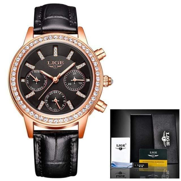 Planet Gates black Women's Watch Top Brand Luxury Lady Quartz Clock Women Casual Leather Waterproof Sports Watch Montre Femme