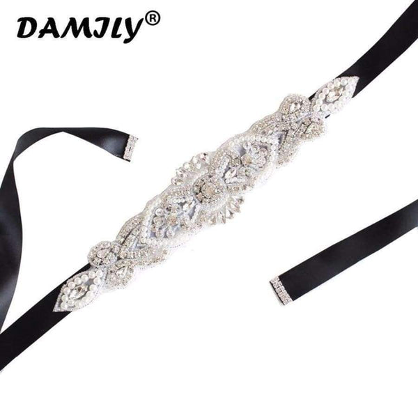 Planet Gates Black Women's Wedding Belts Rhinestone Wedding Dress Belt Wedding Accessories Satin Ribbon Bridal Sash Party Gown Bride Crystal Belt