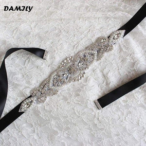 Planet Gates Black Women's Wedding Belts Rhinestone Wedding Dress Belt Wedding Accessories Satin Ribbon Bridal Sash Party Gown Bride Crystal Belt