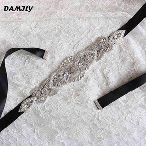 Planet Gates Black Women's Wedding Belts Rhinestone Wedding Dress Belt Wedding Accessories Satin Ribbon Bridal Sash Party Gown Bride Crystal Belt