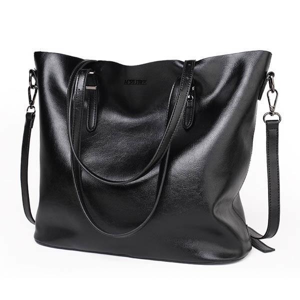 Planet Gates black Women Shoulder Bag Fashion Women Handbags Oil Wax Leather Large Capacity Tote Bag Casual Pu Leather women Messenger bag