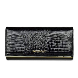 Planet Gates Black Women Wallet and Purses Genuine Leather Female Coin Card Holder Purse Ladies Money Bags Alligator Cow Wallets
