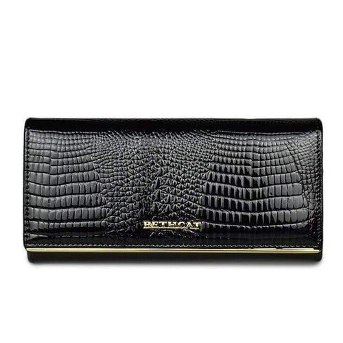 Planet Gates Black Women Wallet and Purses Genuine Leather Female Coin Card Holder Purse Ladies Money Bags Alligator Cow Wallets