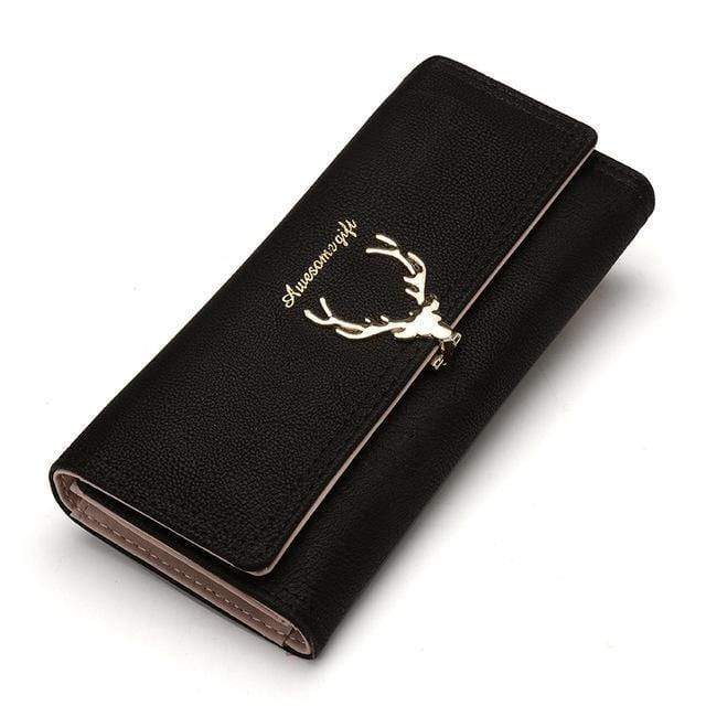 Planet Gates Women Wallet Card Wallet Female Purse Leather Trifold Long Coin Holder Phone Wallet Metal Christmas Deer Cash Pocket Fashion
