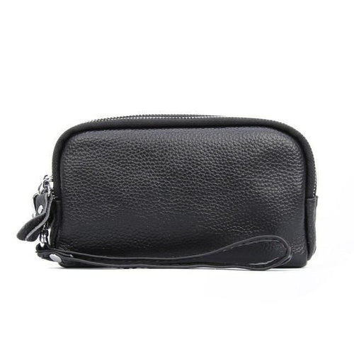 Planet Gates Black Women Wallet Genuine Leather 3 layers Zipper Wristlet Bag Big Capacity Lady Clutch Coin Purse Mobile phone bag black