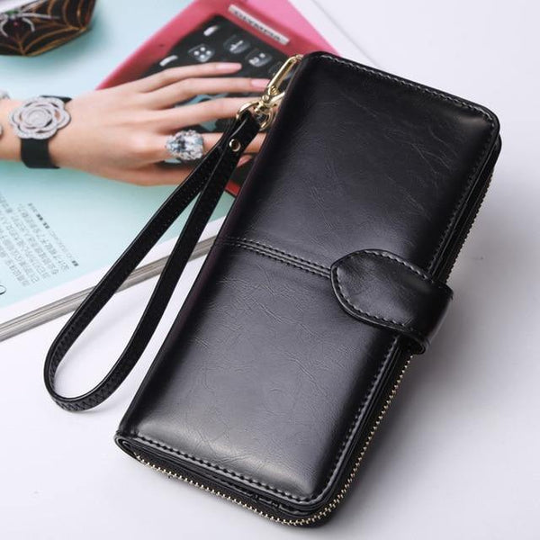 Planet Gates Black Women Wallet High Quality Wristlet Clutch Wallet Female Card Holder Leather Ladies Long Purses